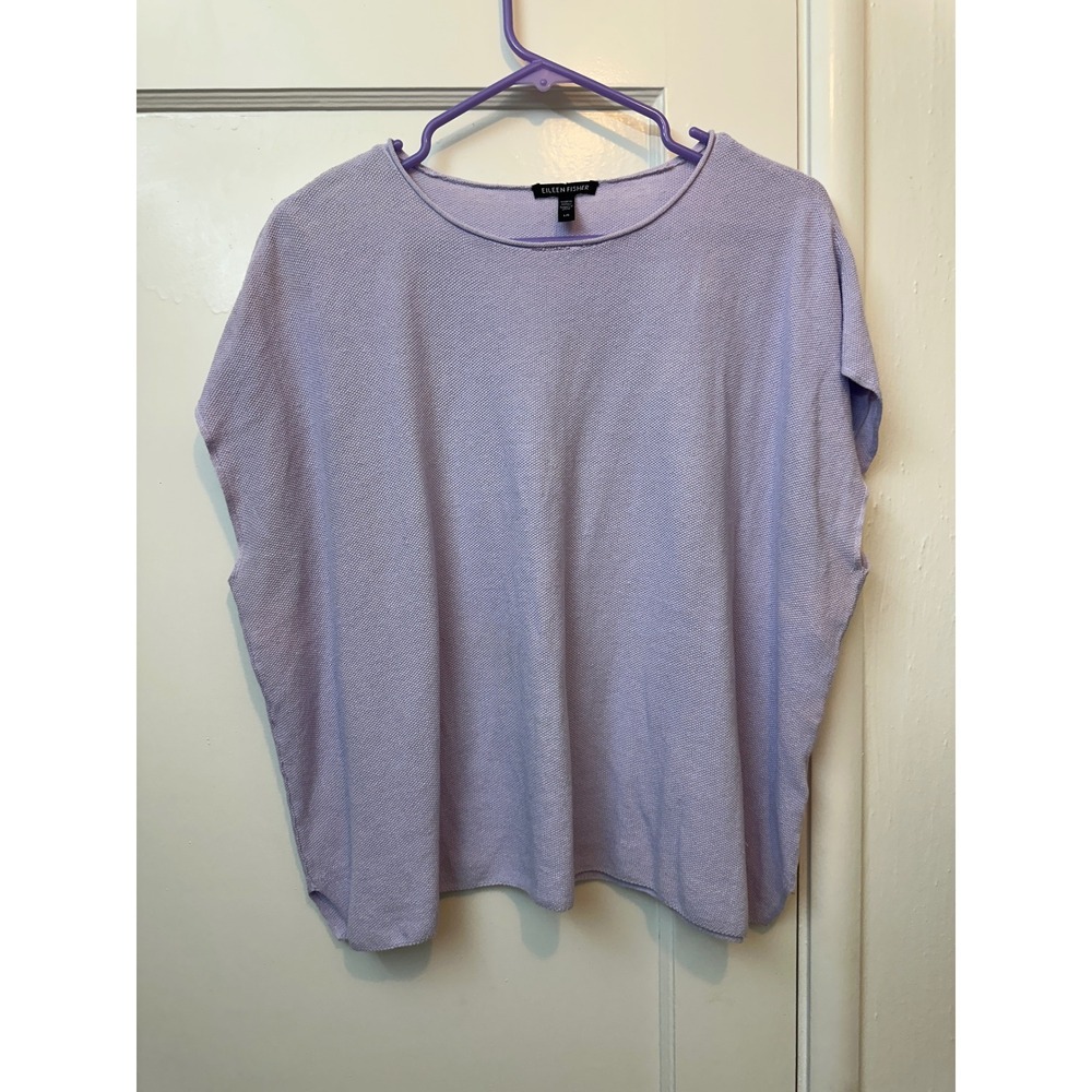 Eileen Fisher Lavender Organic Linen Cotton Boxy Knit Top Short Sleeve Large